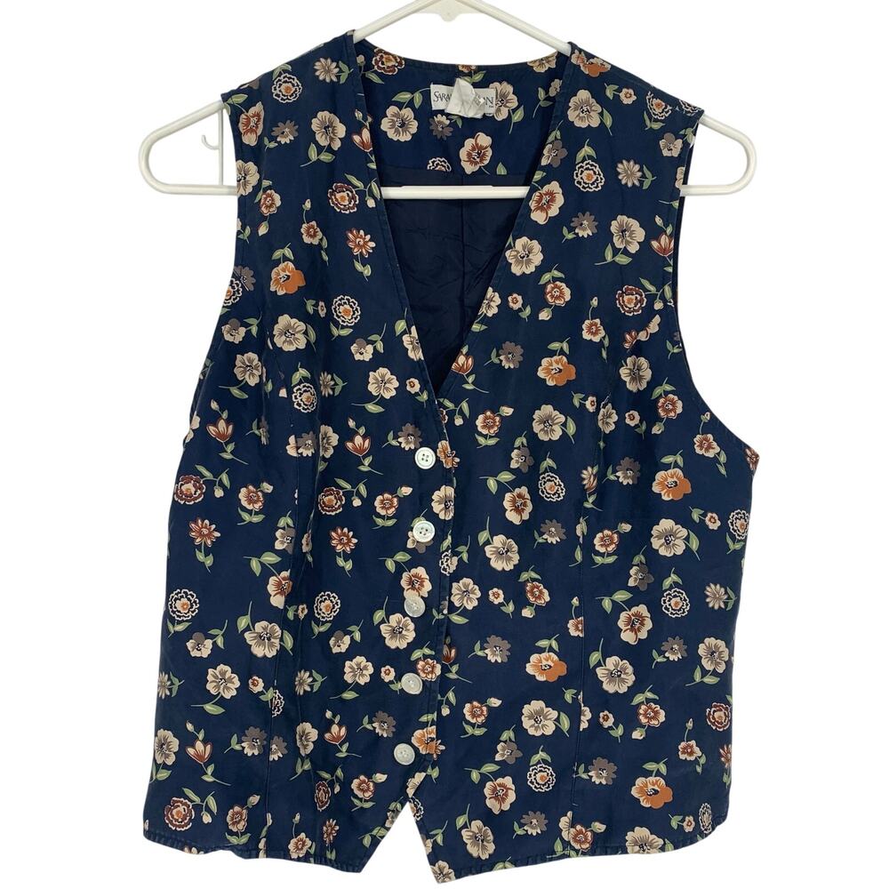 Sarah Chapman Y2K 90s Floral Silk Button Up Vest Top Size Medium